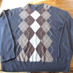 Dockers Men's Long Sleeve Navy Blue Brown Argyle Sweater Size Large